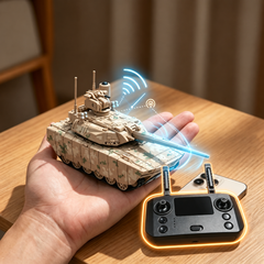 Mini RC Tank, 2.4G Remote Control Battle Tank with Rotating Turret, Lights, Sound, Recoil & Dual Motor