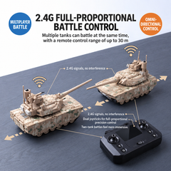 Mini RC Tank, 2.4G Remote Control Battle Tank with Rotating Turret, Lights, Sound, Recoil & Dual Motor