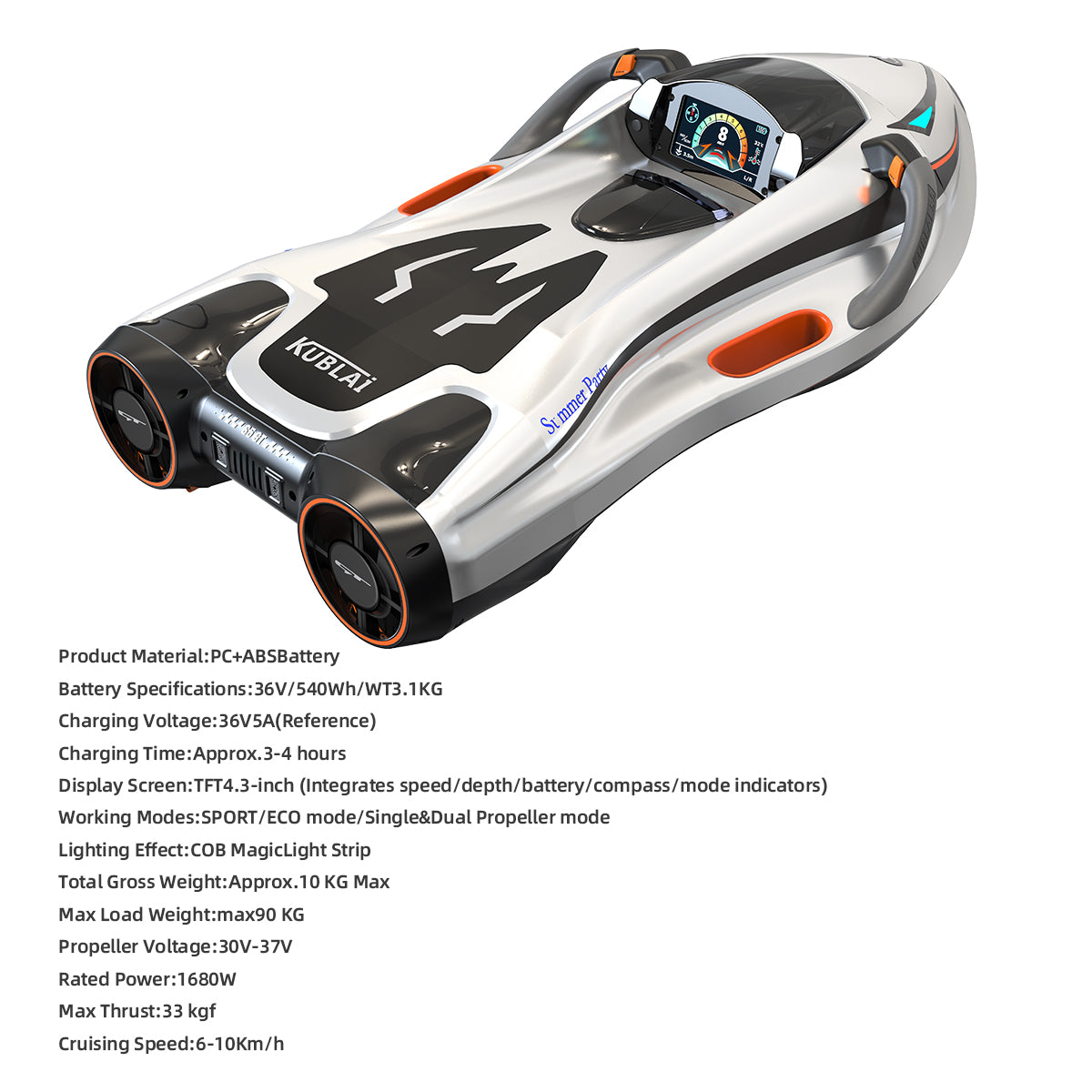 Upgraded Electric Water Scooter Orange – Premium Ride-On Jet Bodyboard for Pools, Lakes & Beach